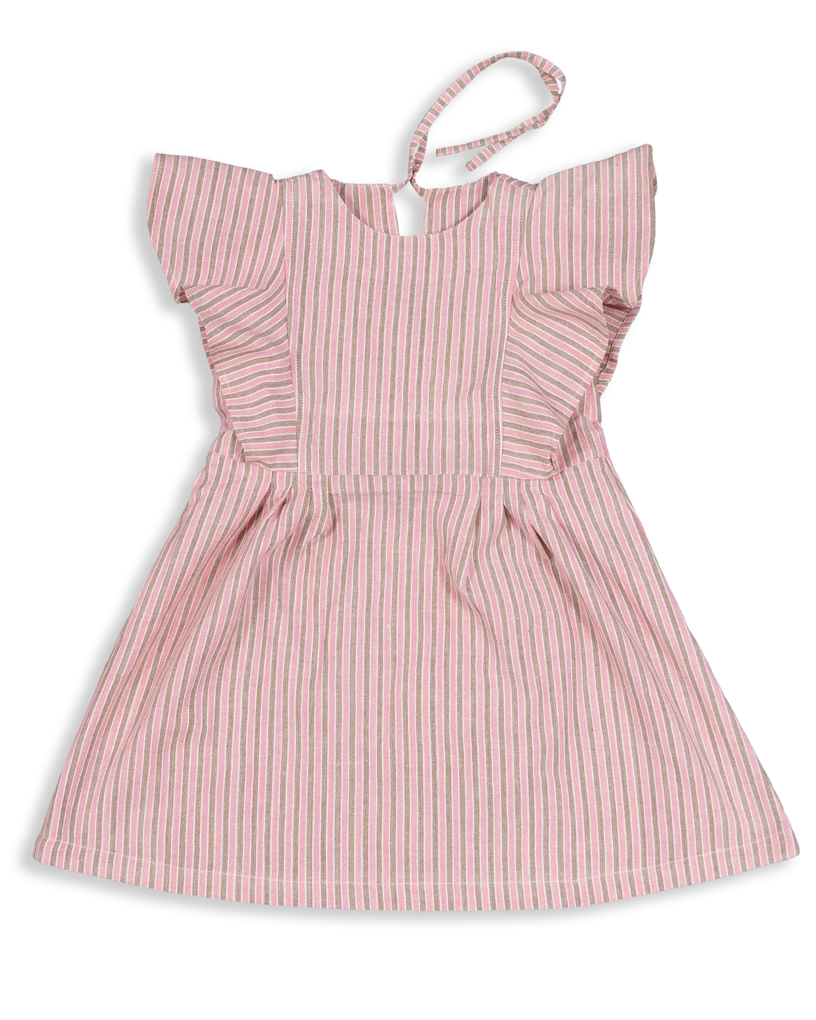 The neckline of this dress is pleated and a back slit with string to tie or zipper. We made the string in the back not only for convenience but to bring bonding between her and her parents.