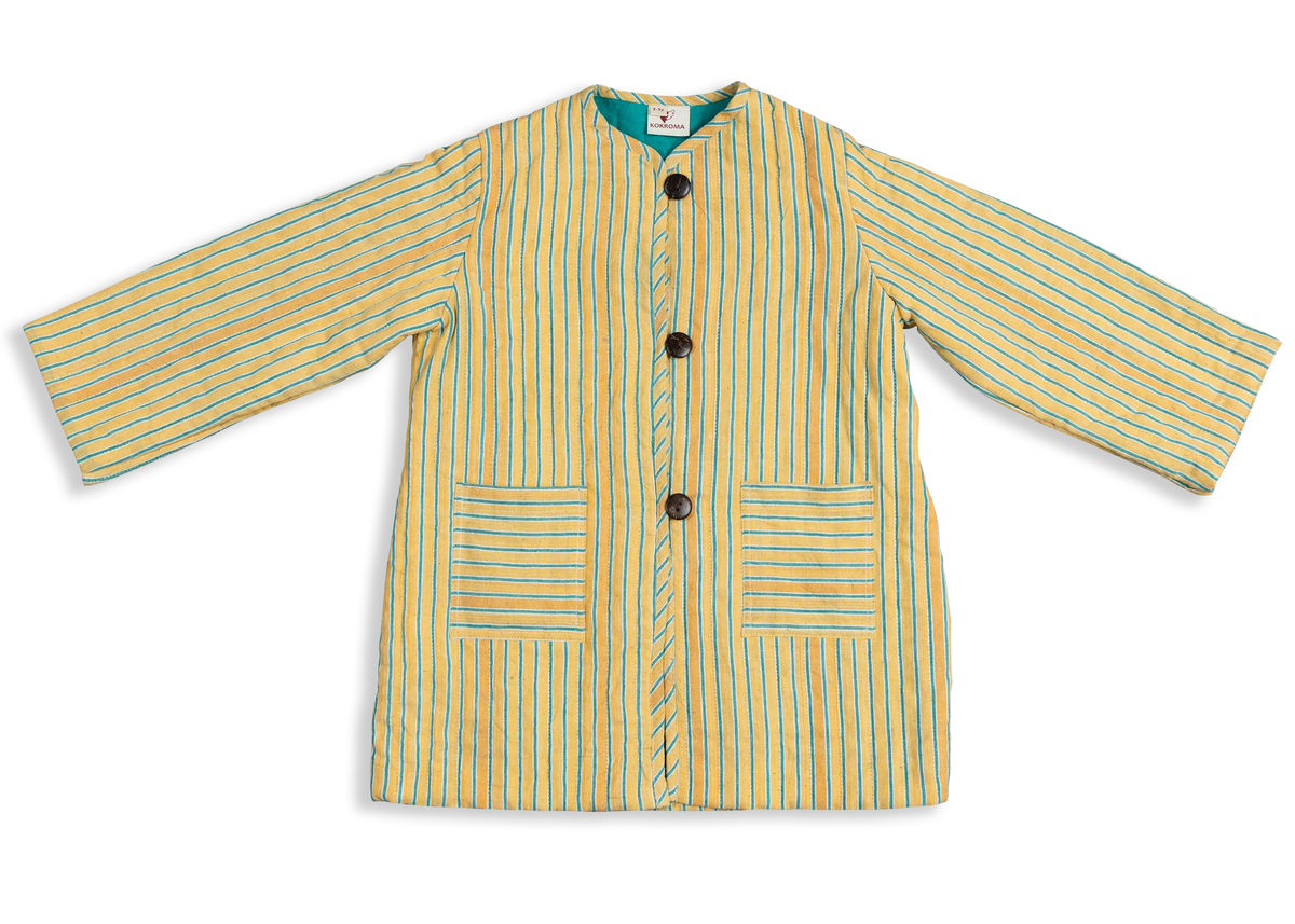 #pattern_Lemonade Stand Stripe | Crafted from 100% woven cotton and layered with fluffy wool insulation, this snuggly layer will keep youngsters toasty through the chilliest days. 