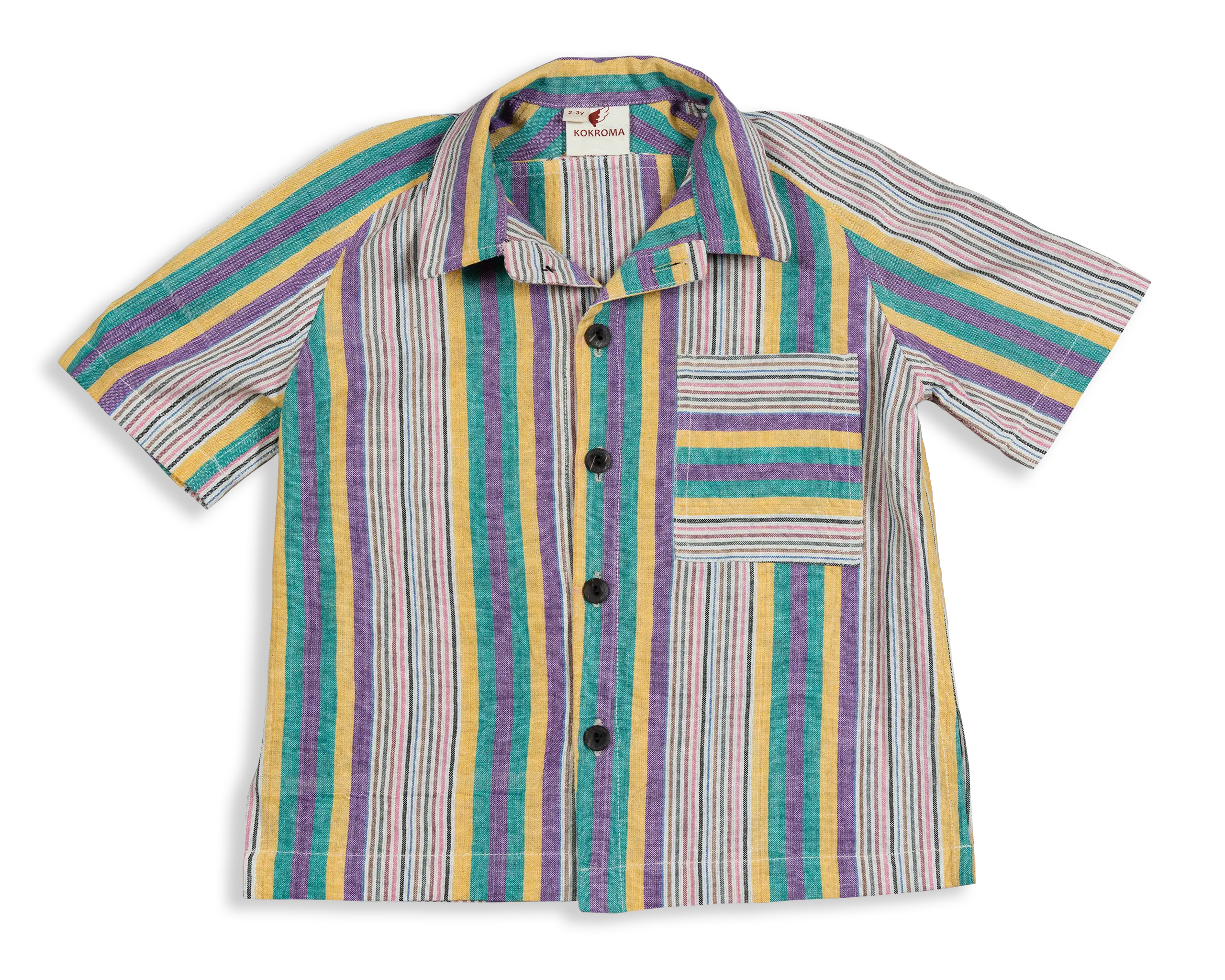 Our Curiosity Crew Shirt For Preschoolers, the perfect blend of comfort and style! Made with 100% cotton and featuring a vibrant striped woven pattern, this short-sleeved shirt is designed to bring joy to both boys and girls.