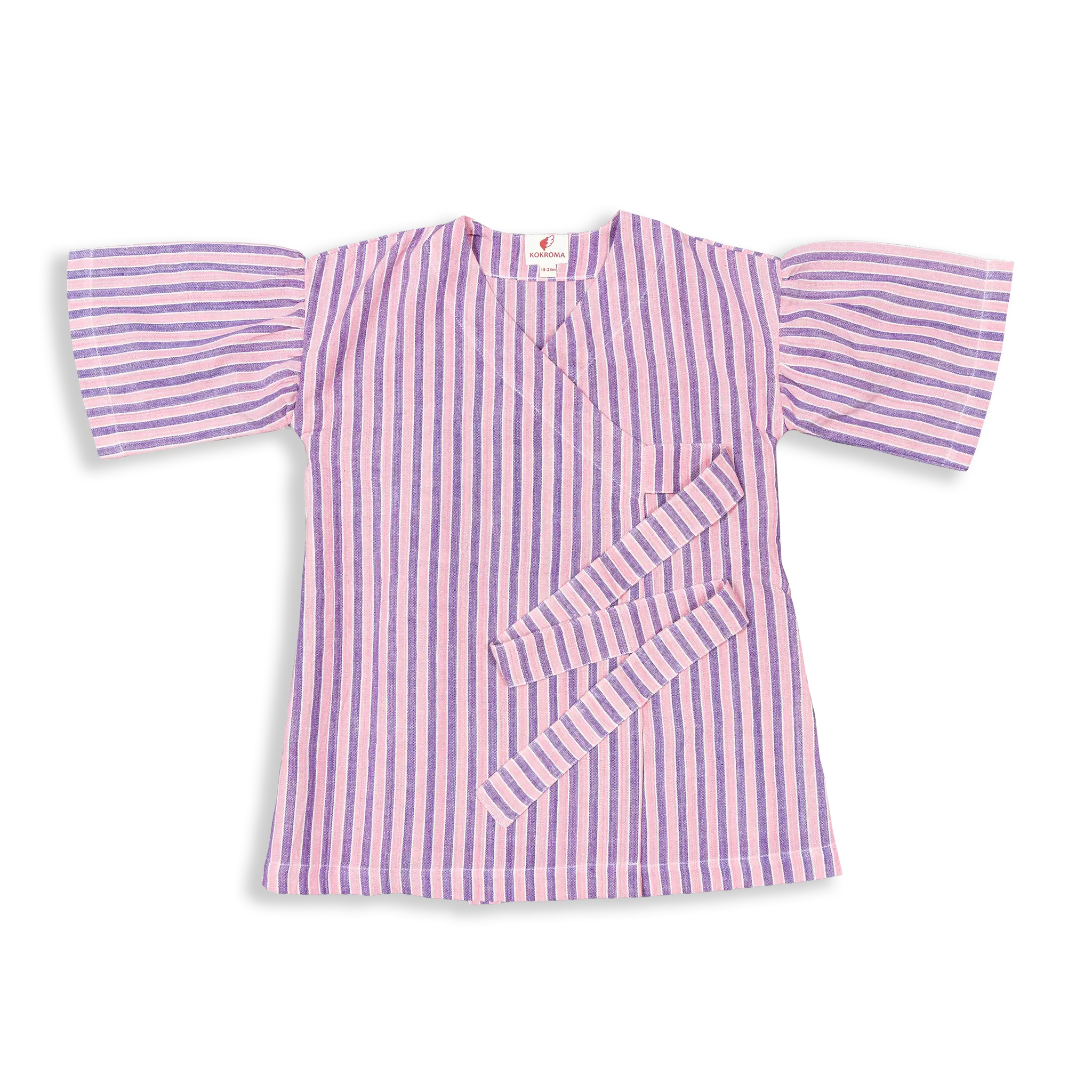 Our Kimono Wrap Dress is the perfect combination of comfort, style, and sustainability. Made from 100% soft and breathable cotton, this dress is perfect for any summer occasion for your daughter. The stripe-woven fabric adds a touch of sophistication and timeless style to your kid's wardrobe.