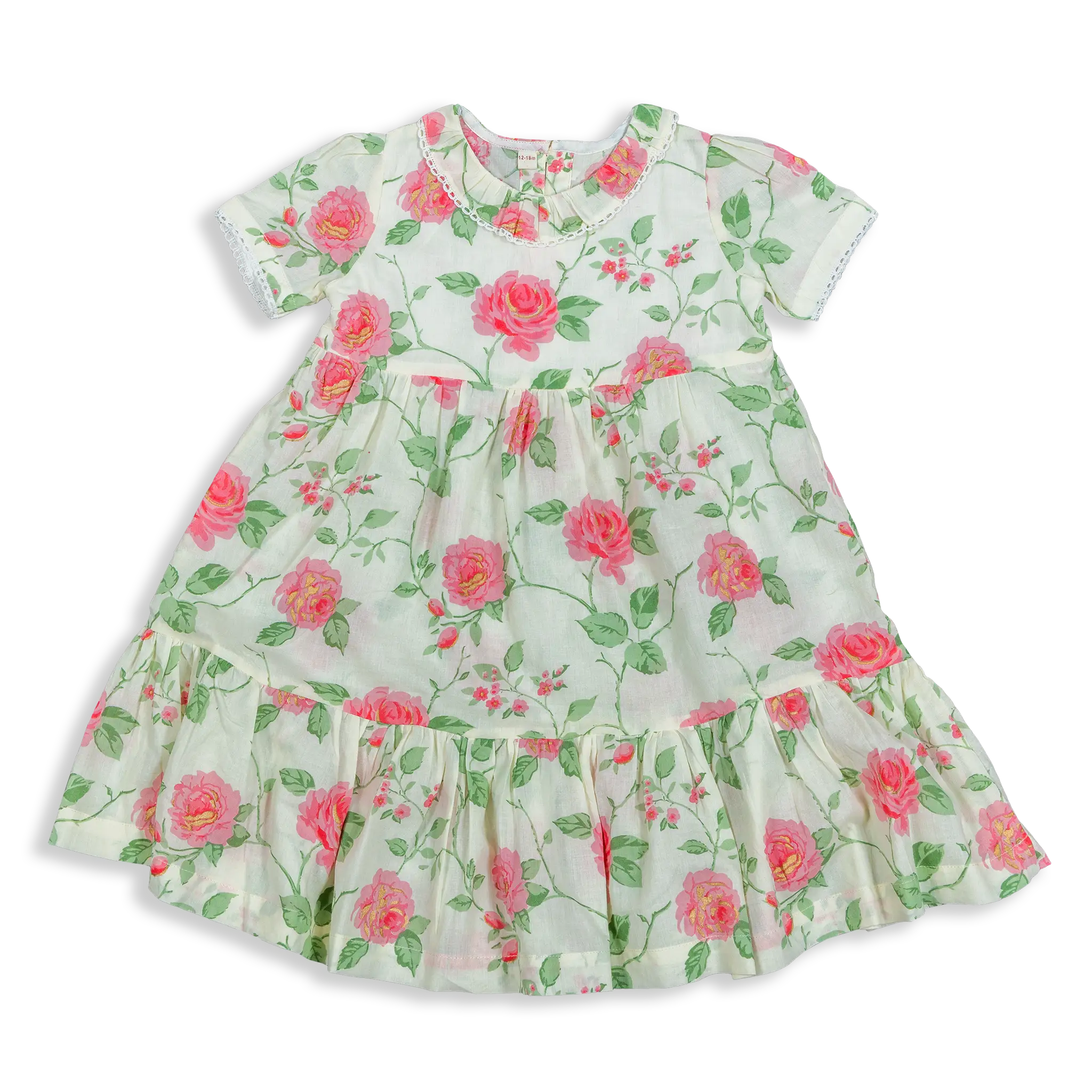 Introducing our Classic Rose print 100% Cotton dress for little girls, a delightful and timeless piece that will make your little one shine. Crafted from high-quality cotton, this dress offers a soft and gentle feel against the skin, ensuring utmost comfort for your child.