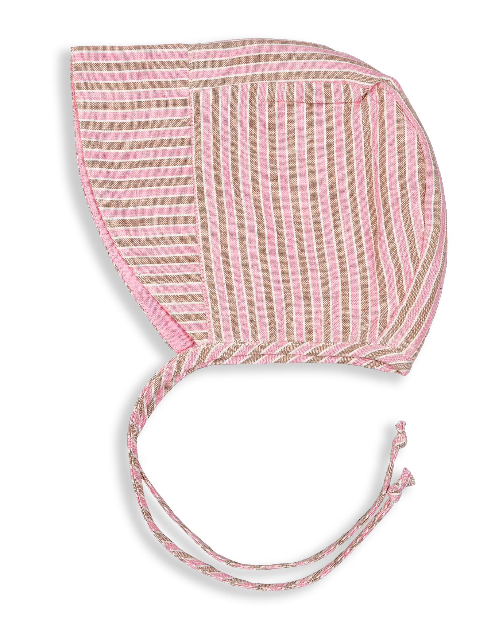 This Visor Bonnet comes with Visor to protect your baby from the sun. Our signature striped woven cotton is lined with plain-woven fabric in either blue or pink shades.