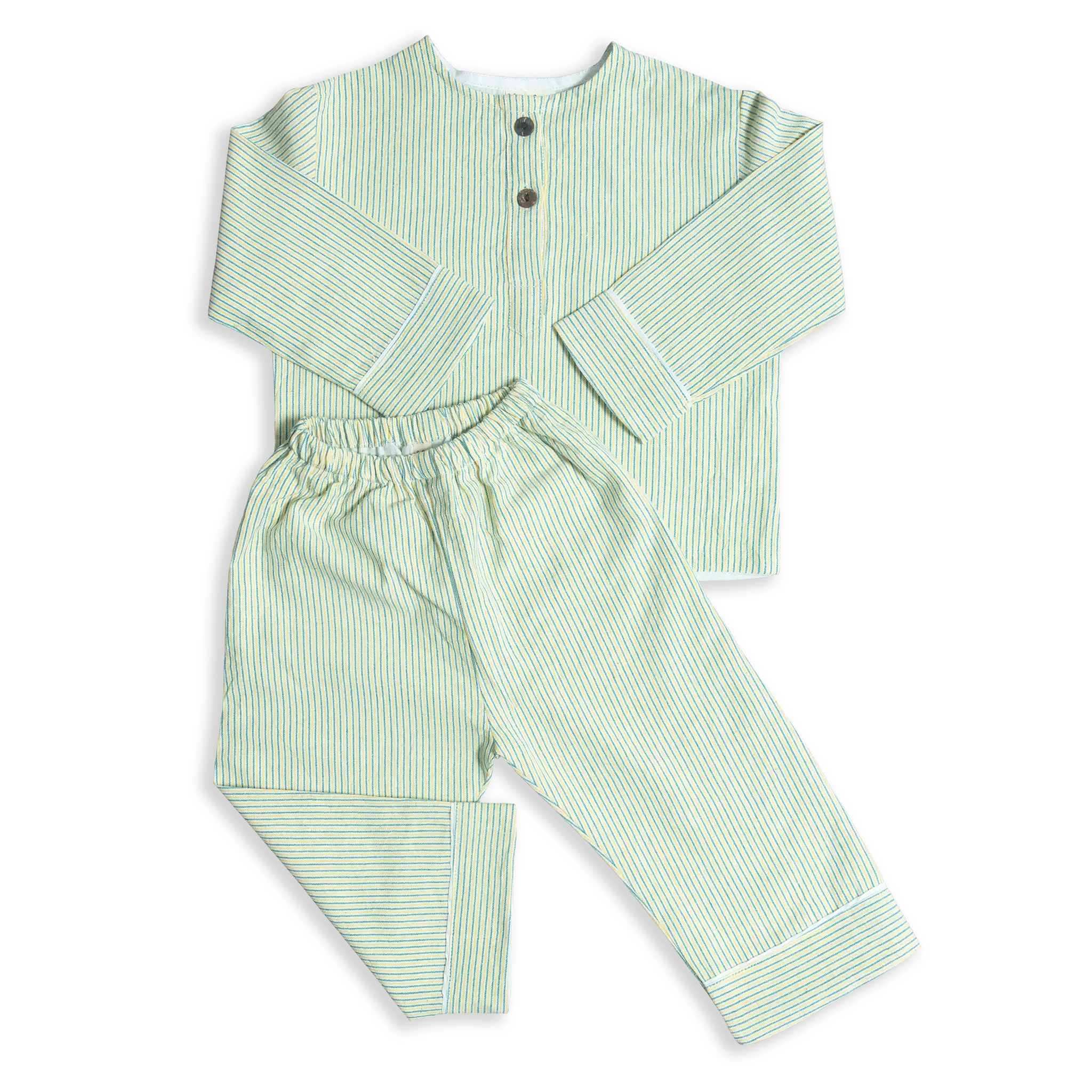 These classic cotton striped Pyjamas are some of our best selling products. Designed and woven here in Nepal they are made with the finest voile lining.
