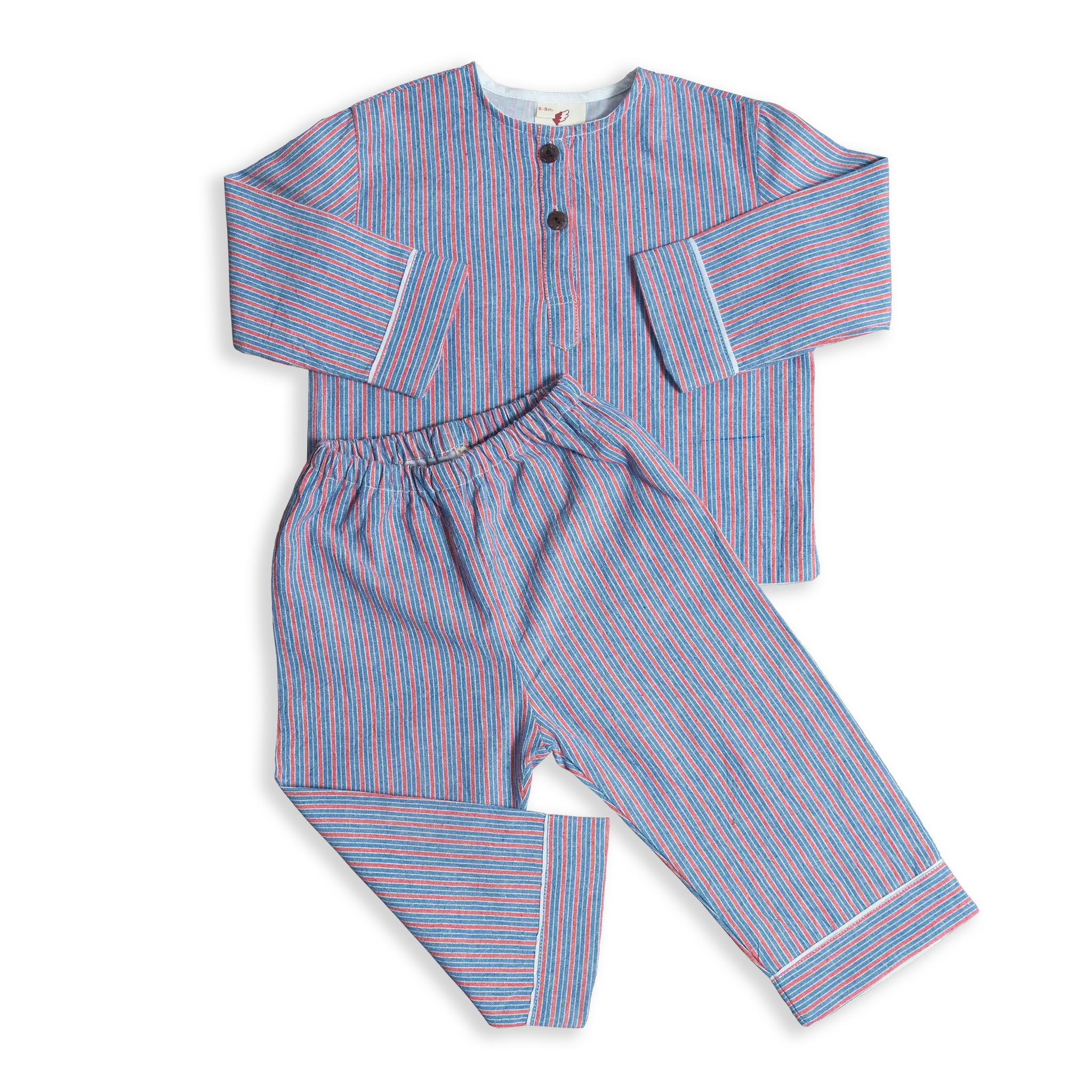 These classic cotton striped Pyjamas are some of our best selling products. Designed and woven here in Nepal they are made with the finest voile lining.
