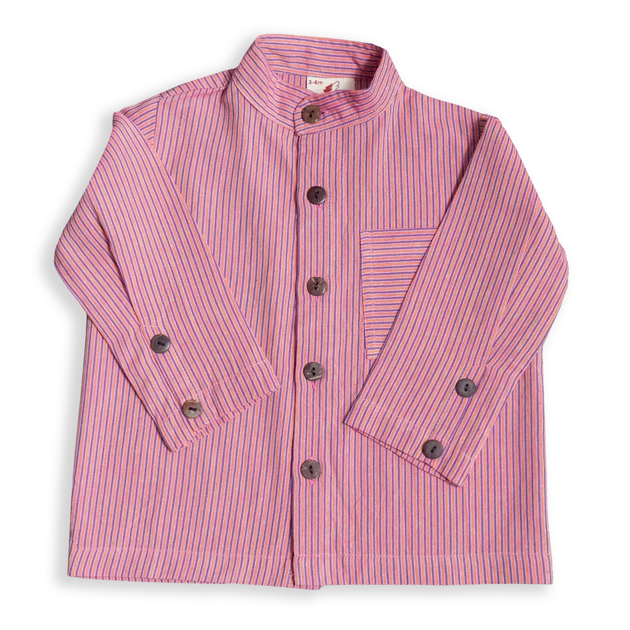 Introduce a pop of colour and tradition into your little one's wardrobe with our Tiny Tucks Shirt. The playful stripes bring a vibrant, unique look that’s rooted in traditional Nepalese design.