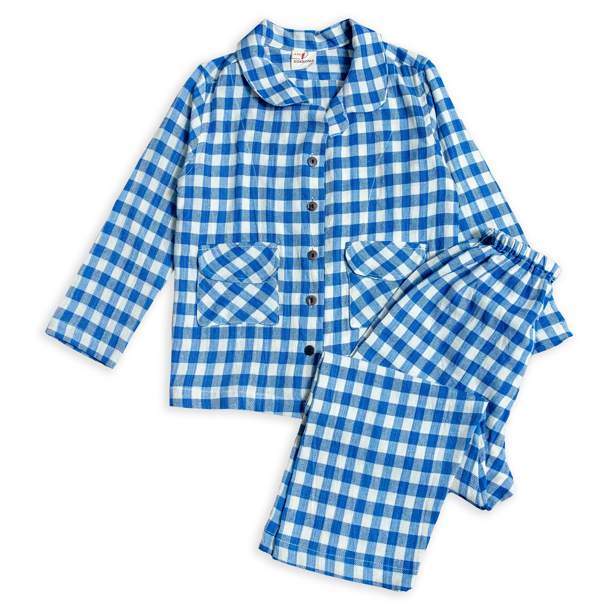Kokroma's eco-friendly coconut front button design Checked Pyjamas are gentle on the skin and perfect for any baby's wardrobe. 