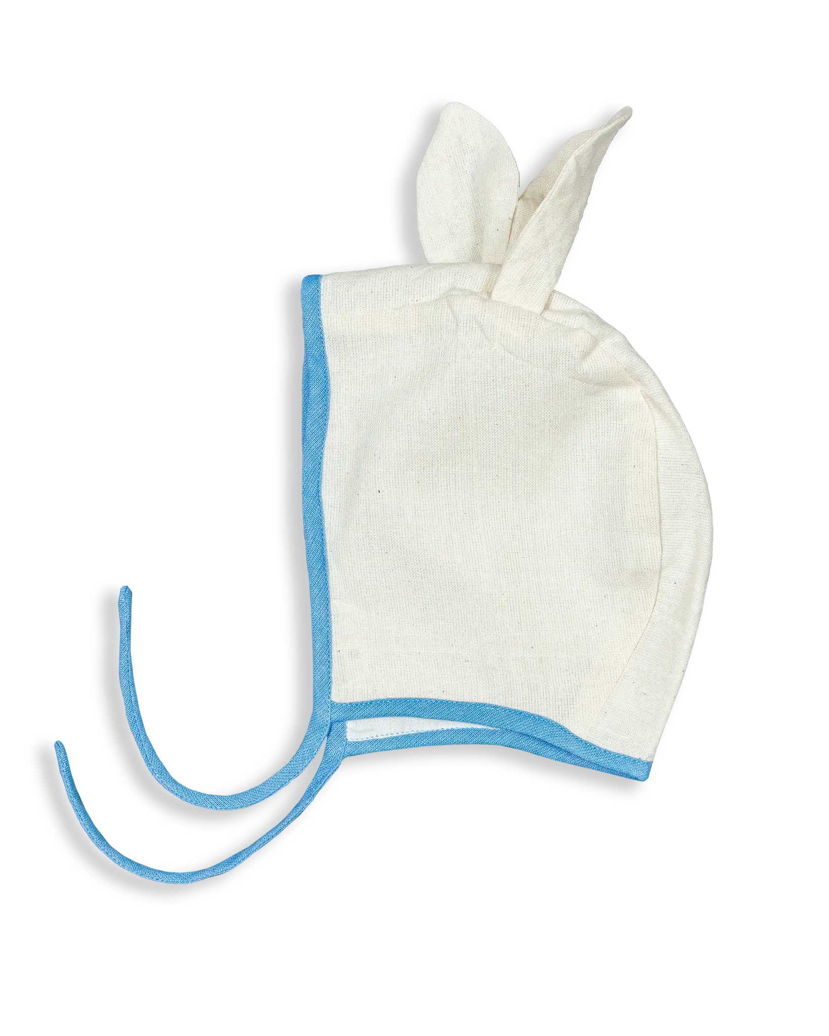 This Bonnet comes in different designs like Bear ears. Our signature striped woven cotton is lined with plain-woven fabric in either blue or pink shades.