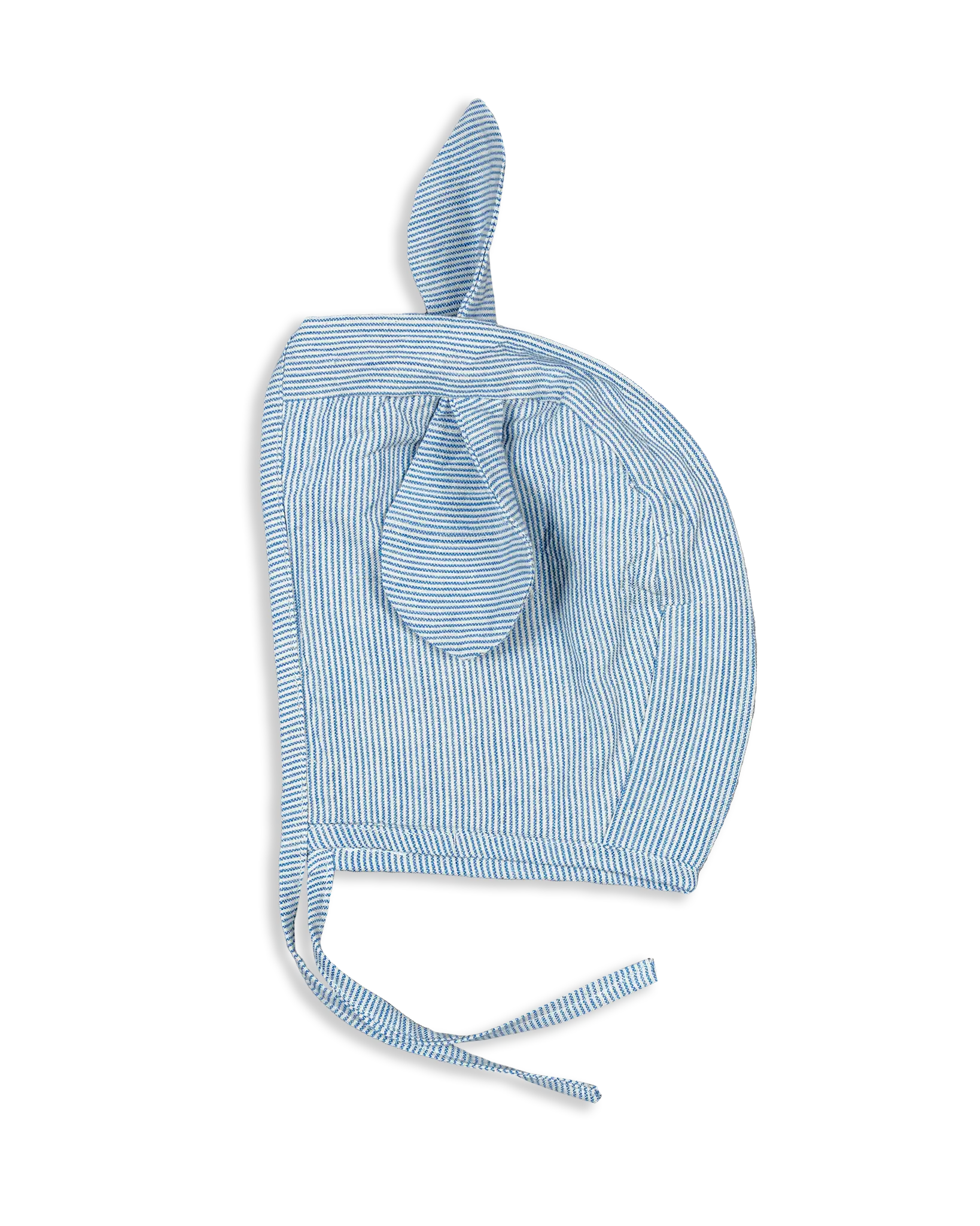 This Bonnet comes in different designs like Bear ears. Our signature striped woven cotton is lined with plain-woven fabric in either blue or pink shades.