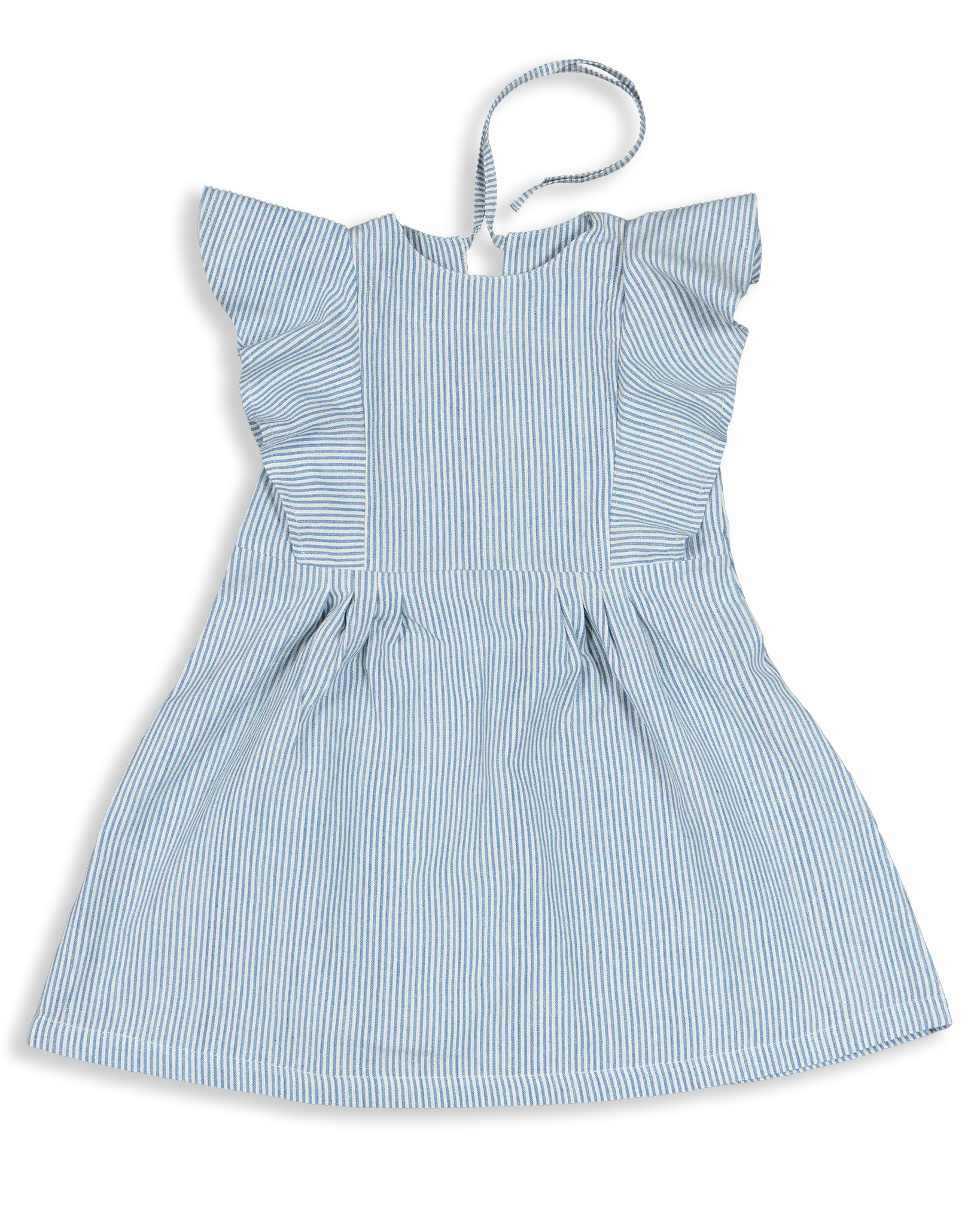 The neckline of this dress is pleated and a back slit with string to tie or zipper. We made the string in the back not only for convenience but to bring bonding between her and her parents.